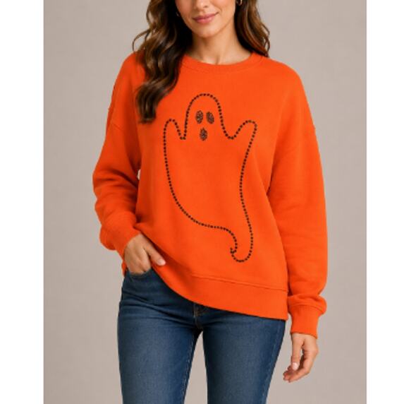 Jane and Delancey Tops - New Jane and Delancey Women's Orange Ghost Crew Neck Halloween Sweatshirt Size L